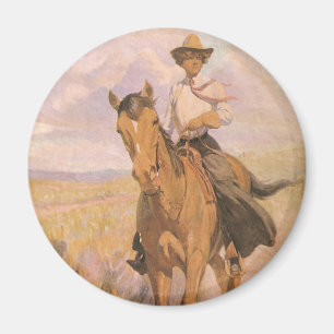 Cowgirl Cowboy, vrouw op paard van Dunton Magneet