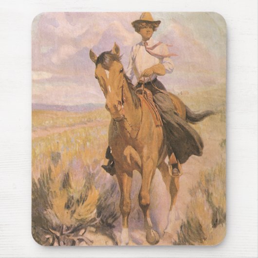 Cowgirl Cowboy, vrouw op paard van Dunton Muismat (Voorkant)