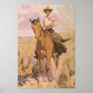  Cowgirl Cowboy, vrouw op paard van Dunton Poster