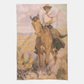 Cowgirl Cowboy, vrouw op paard van Dunton Theedoek (Verticaal)