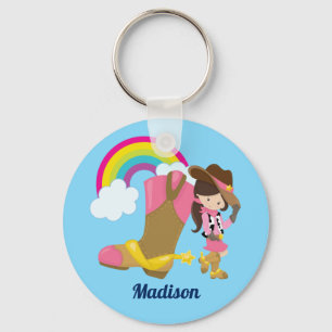 Cowgirl Cute Kinderen Rainbow Blue Monogram Girls Sleutelhanger