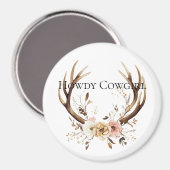 Cowgirl Deer Antlers Floral Howdy Magneet (Voorkant / Achterkant)