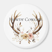 Cowgirl Deer Antlers Floral Howdy Magneet (Voorkant)