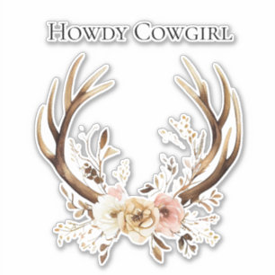 Cowgirl Deer Antlers Floral Howdy Sticker