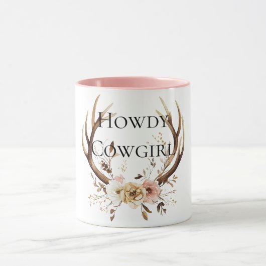Cowgirl Deer Antlers Floral Mok (Midden)