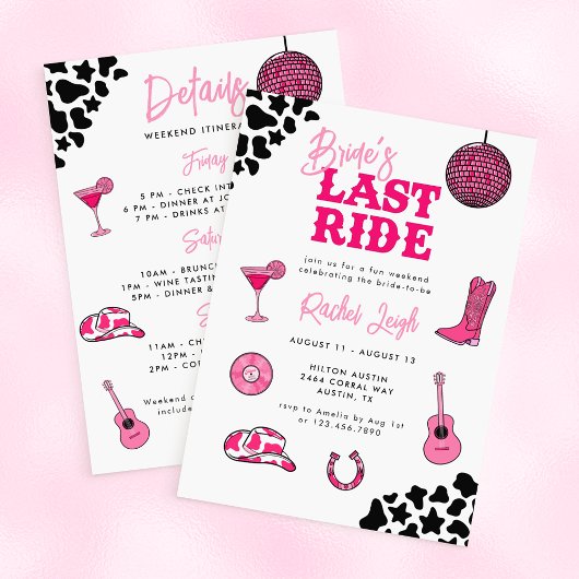 Cowgirl Disco Dernier Ride Bachelorette Invitation