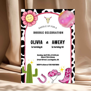 Cowgirl Disco Feestelijke Verjaardagsuitnodiging Kaart