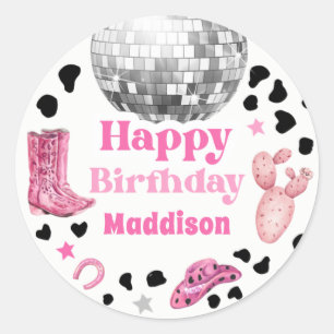 Cowgirl Disco Rodeo Douche Verjaardag Cupcake Ronde Sticker