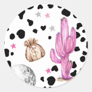 Cowgirl Disco Rodeo Douche Verjaardagscupcake Ronde Sticker