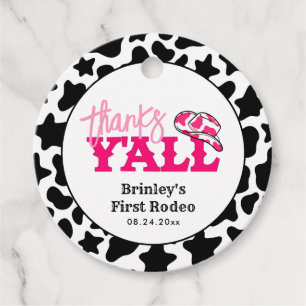 Cowgirl Disco Roze Eerste Rodeo Bedankt allemaal Bedankjes Labels
