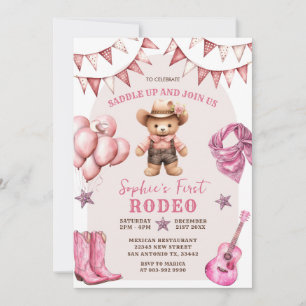 Cowgirl Eerste Rodeo Ballonnen Verjaardag Uitnodig Kaart