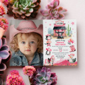 Cowgirl Eerste Rodeo Roze Westerne Foto Verjaardag Kaart