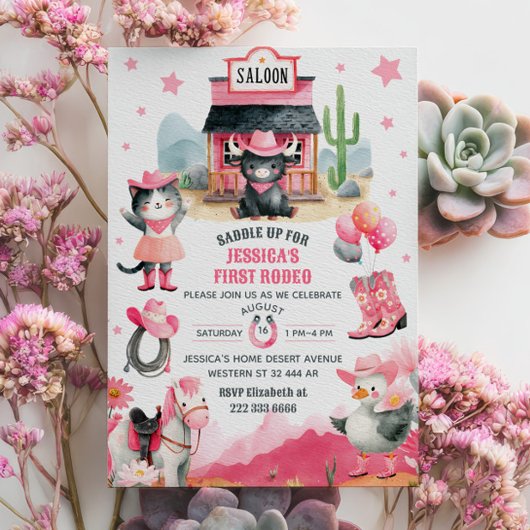 Cowgirl Eerste Rodeo Roze Westerne Verjaardagsfees Kaart