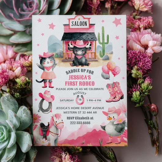 Cowgirl Eerste Rodeo Roze Westerne Verjaardagsfees Kaart