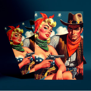 cowgirl en cowboy briefkaart
