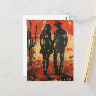 Cowgirl en cowboy in een woestijn briefkaart
