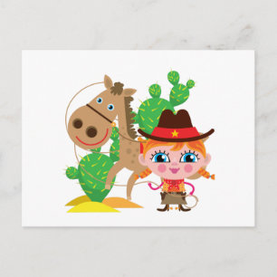 Cowgirl en paarden briefkaart
