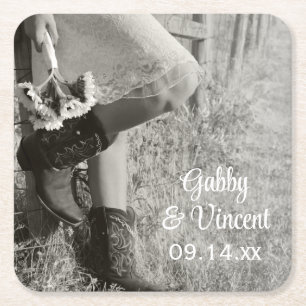 Cowgirl en Sunflower country Wedding Vierkante Kartonnen Onderzetter