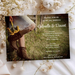 Cowgirl en Sunflower Country Western Wedding Kaart