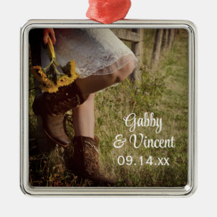 Cowgirl en Sunflower Country Western Wedding Metalen Ornament