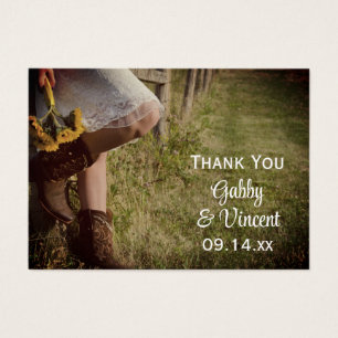 Cowgirl en Zonnebloemen Western Bruiloft Favor Lab Visitekaartjes