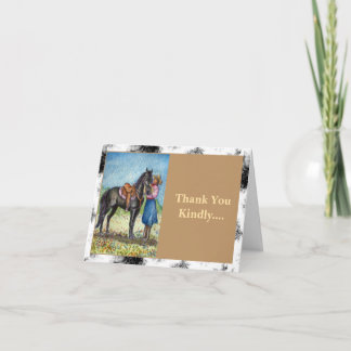 Cowgirl en Zwarte Paard Kunst Bedankkaart