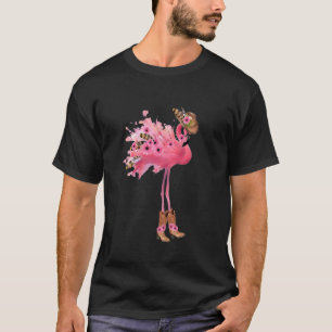 Cowgirl Flamingo Bloemen Waterverf Cute Flamingo T-shirt