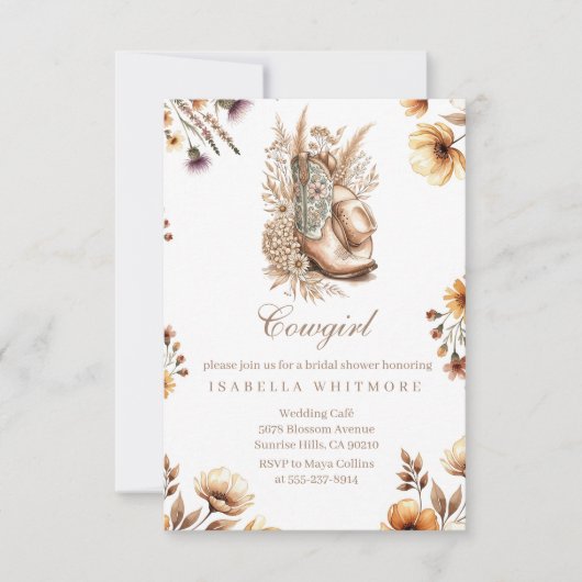 Cowgirl Floral Boots Bridal Shower Invitation (Devant)