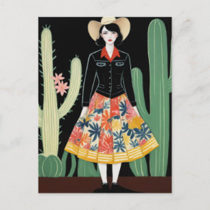 Cowgirl Floral Rok en Cactus Briefkaart