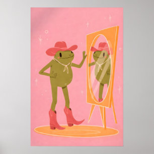 Cowgirl Frog Poster, Roze Westerse Kunstprint Poster