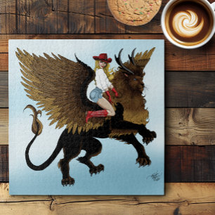 Cowgirl Gevleugelde Leeuw Fantasy Red Legpuzzel