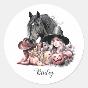 Cowgirl Halloween paard Bezems zijn voor amateurs Ronde Sticker