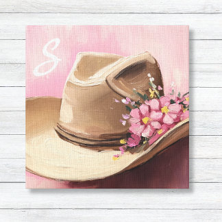 Cowgirl Hoed Canvas met Roze Wilde Bloemen Monogra Afdruk
