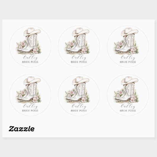 Cowgirl hoed laarzen bruidsgezelschap Op maat gema Ronde Sticker (Vel)
