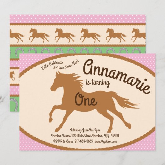 Cowgirl Horse Pony Invitations d'anniversaire (Devant / Derrière)
