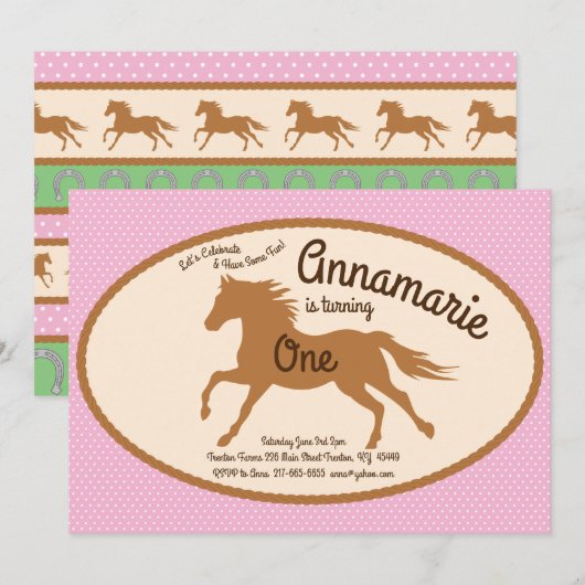 Cowgirl Horse Pony Invitations d'anniversaire (Devant / Derrière)