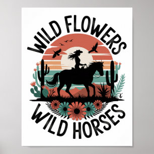 Cowgirl Horseback Riding Wild Flower Vrouwen Meisj Poster