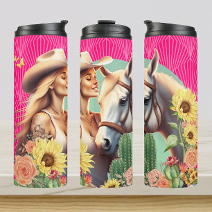 Cowgirl Hot Pink en Bloemen Skinny Tumbler Thermosbeker