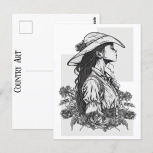 Cowgirl in een bries land Westerne cowboy kunst Briefkaart