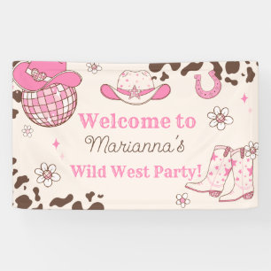 Cowgirl in het wild west roze verjaardagsfeest Ver Spandoek