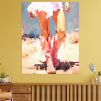 Cowgirl in roze laarzen canvas afdruk