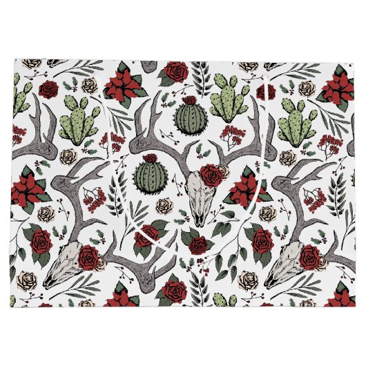 Cowgirl Kerst Bloemen Rendier Schedel Groot Cadeauzakje (Achterkant)