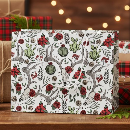 Cowgirl Kerst Bloemen Rendier Schedel Groot Cadeauzakje