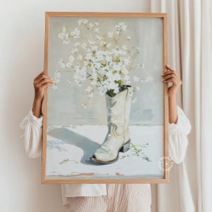 Cowgirl-laars met bloemenschildering poster