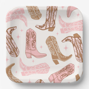 Cowgirl-laarsfeestplaten Papieren Bordje