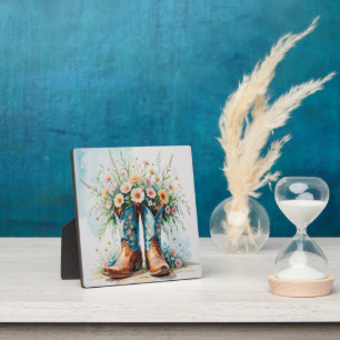 Cowgirl laarzen en bloemen tafelkunst met ezel / fotoplaat