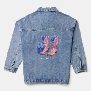 Cowgirl Laarzen & Iris Bloemen w / Tekst Denim Jas Jacket
