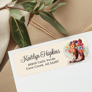 Cowgirl Laarzen Met Bloemen Retouradreslabels Etiket