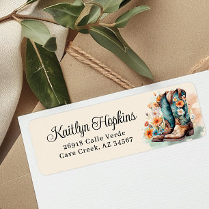 Cowgirl Laarzen Met Bloemen Retouradreslabels Etiket