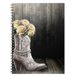 Cowgirl Laarzen met kant & parels Witte Bloemen Ru Notitieboek